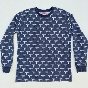 Supreme FW15 Jacquard Uzi Long Sleeve Pocket Tee Navy All Over Print Rare Mens L